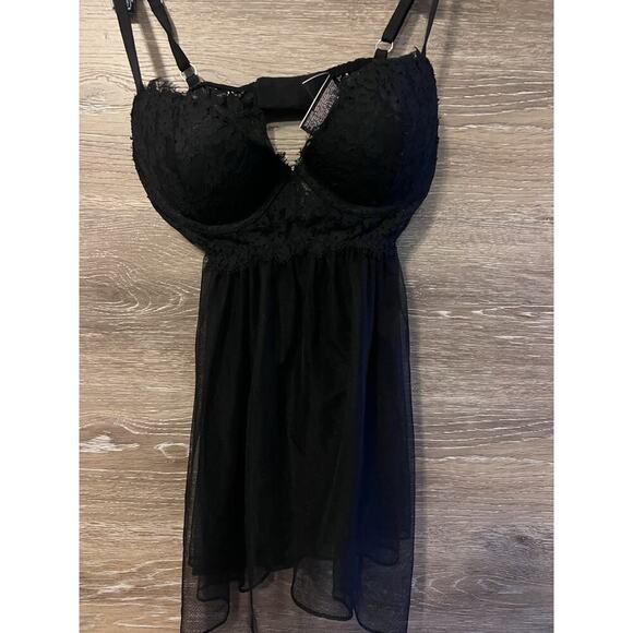 VICTORIAS SECRET PUSH UP BABYDOLL BLACK LINGERIE SZ 34B SEXY SHEER Mesh BLACK - Picture 5 of 8
